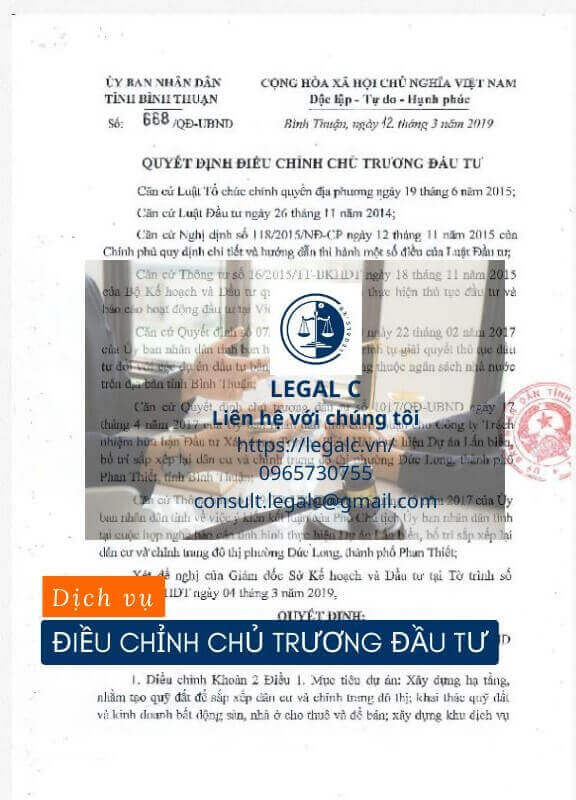 Dịch vụ điều chỉnh chủ trương đầu tư